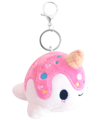 iscream mini squishem narwhal plushie bubble gum scented backpack clip Vanilla Berry Narwhal Plush Keychain