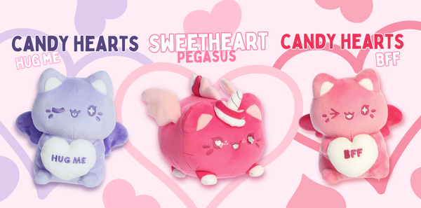 Cute Valentines Day Meowchi Cat Plush for 2026! Candy Heart Meowchi & Sweetheart Pegasus Meowchi by Tasty Peach Studios!