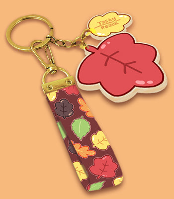 'Pumpkin Forest' Leaf Wood Keychain