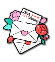 Load image into Gallery viewer, &quot;Love Yourself&quot; Letters and Flowers Kofi Pin Club Enamel Pin
