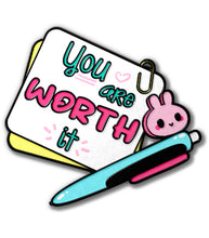Load image into Gallery viewer, &quot;You Are Worth It&quot; Self Note Kofi Pin Club Enamel Pin
