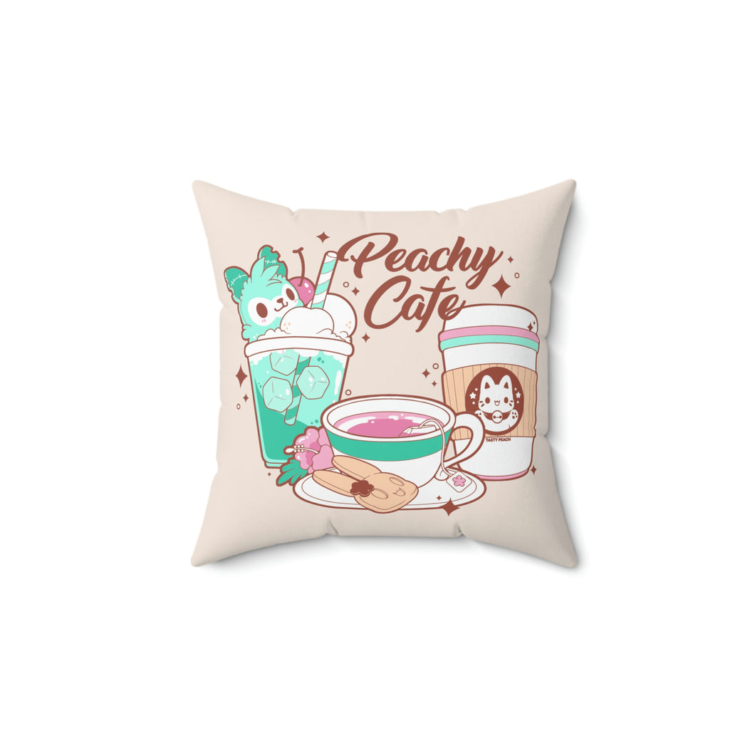 'Peachy Café' Square Pillow
